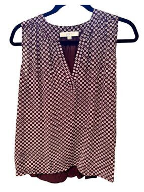 LOFT Burgundy Geometric Print Sleeveless Flowy Blouse Small